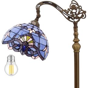 WERFACTORY Floor Lamp Tiffany Style Blue Purple Stained Glass Arched Lamp 12X18X64 Inches Gooseneck Adjustable Corner Standing Reading Light Decor Bedroom Living Room S003C Series