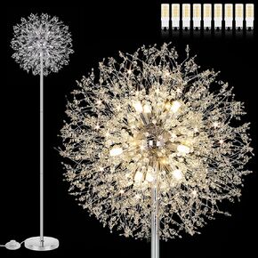 BesLowe 69'' Crystal Floor Lamp for Living Room, Modern Standing Lamp with 738PCS K9 Crystals, Tall Lamp Pole Light for Bedroom Office, Mid Century Silver Floor Lighting with 9 LED Bulbs, Chrome