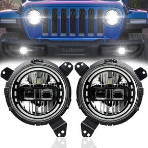 AUDEXEN JL Headlights = 7 Inch Headlights with JL Headlight Mounting Bracket Adapters Compatible with Jeep Wrangler JL JLU Sahara Rubicon Sport 2018-2023, DOT Approved, 2PCS, Black