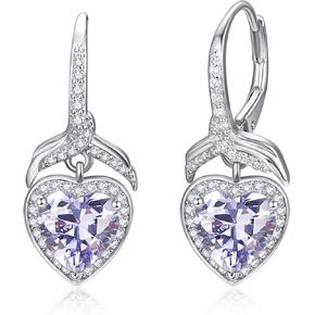 Heart Birthstone Hoop Earrings for Women 925 Sterling Silver Small Silver Huggie Hoops Hypoallergenic Earrings
