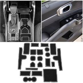 Center Console Liner Mats for Kia Sorento 2021-2023 Accessories Door Slot Mat for Kia Sorento 2023 Cup Holder Insert, Door Pocket Liners 21-PCS/Set (Black)