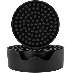 Coasters - [6 Pack] - Silicone Coasters for Drinks - Coasters with Holder, Non Slip and Non-Stick Coasters. Prevents Damage to Furniture and Tables, Suitable for Both Hot and Cold Drinks. in Saudi Arabia