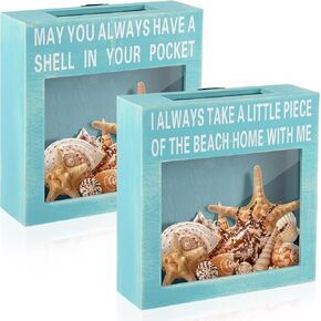 2 Pcs Seashell Holder Beach House Decor Coastal Decor Acrylic Display Treasure Chest Room Bedroom Decor for Home Coastal Beach Decor Decoration Storage (Wall Hanging,10 x 10 x 3 Inch)