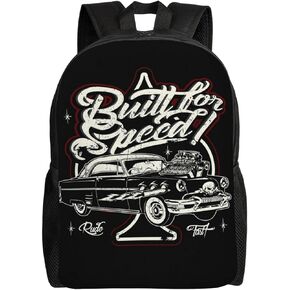 Cartoon Retro Hot Rod Car Unisex Backpack Graphics Printed Bags Casual Lightweight Daypack Travel Computer Backpacks For 15 Inch Laptop