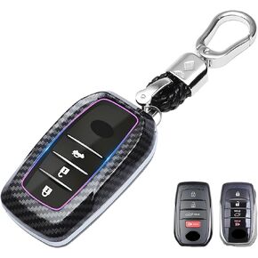 for Toyota Key Fob Cover, ABS Carbon Fiber Pattern Key Case for 2017-2022 2023 2024 Toyota Land Cruiser Fortuner Corolla Sienna Venza Prius Grand Highlander Hilux Tundra Rav4 Mirai with Keychain