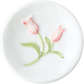 Tulip Ring Dish Holder，Decorative Trinket Tray,Engagement Wedding Bridal Shower Gift,4 Inch,Ceramic,Pink