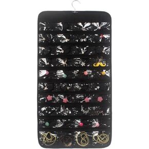 منظم مجوهرات معلق من SYCOOVEN، حقيبة تخزين سلسلة مجوهرات مزدوجة الجوانب 80 جيب، حامل منظم مجوهرات لقلادة وسوار وأقراط وسلسلة حلقات وأداة حياكة (أسود) in Kuwait