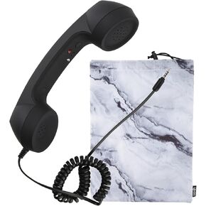 Cosmos Retro Handset Cell Phone Receiver MIC Microphone Speaker for Smartphone Cellphone with 3.5 mm Socket, Black Color with Marble Pattern Carrying Bag