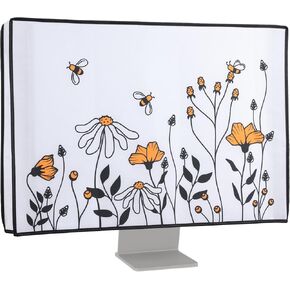 kwmobile Computer Monitor Cover Compatible with 27-28" Monitor - Bees and Flowers Black/Orange/White