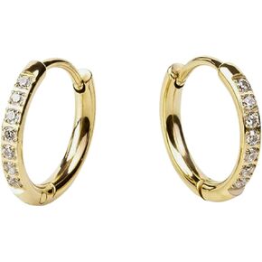 MIA Jewelry Diamond Hoop Earrings | Small Hoop Hypoallergenic Earrings | Gold Plated Stainless Steel | Reversible | Sparkling Stones | 10mm Diameter