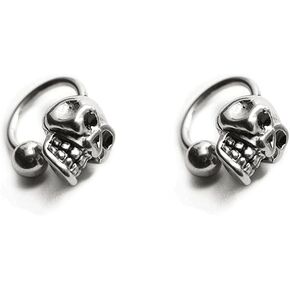 16g Skull Half Hoop Tiny Stud Earrings for Men Women Boys Girls Cartilage Fashion Punk Stainless Steel Hypoallergeni Piercing Hoops Barbell 4mm Ball Screw Back Halloween Party Gifts