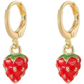 Cute Strawberry Small Hoop Earrings for Women Girls Tiny Huggie Red Enamel Lifelike Fruits Lucky Hypoallergenic Drop Dangle Jewelry Birthday Xmas Gifts for Daughter Niece Strawberry Music Festival