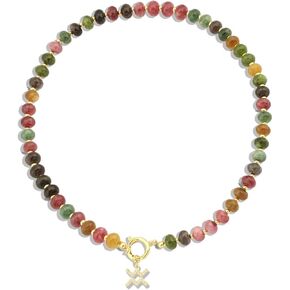 Beaded Necklaces for Women,Colorful Beaded Gemstone Choker 18K Gold Zodiac Pendant Necklace Natural Stone Surfer Beach Handmade Jewelry Gift