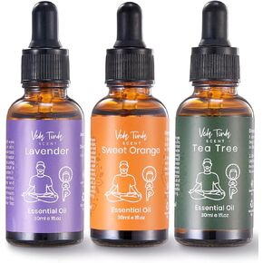 VTS Essential Oils - Lavender & Sweet Orange & Tea Tree, Premium Grade Essential Oils Set with Dropper for Diffusers, Humidifiers, Aromatherapy, Massage, Skin & Hair Care, 1 Fl Oz (Pack of 3)