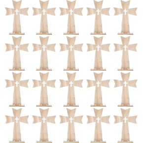 ABOOFAN Outdoor Decor Wooden Crosses Wooden Standing Cross Decor Wooden Base Christians Crosses Spiritual Table Religious Cross for Church Home Room Decoration 20pcs Wood Cross Home Decor