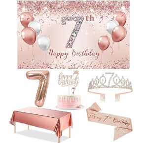 Trgowaul 21st Birthday Decorations for her, Rose Gold 21 Birthday Banner, Tablecloth, 21st Birthday Sash and Crown, 1PC 21st Cake Topper, Pink 21 Number Balloons Happy 21 Birthday Decorations Women