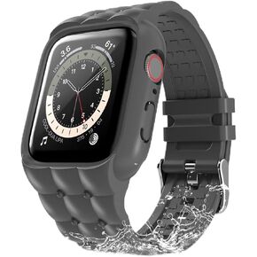 Sports Silicone Band with Bumper Case Compatible with Apple Watch Band 44mm 45mm for Women, Rugged Wrist Strap Replacement for i-Watch Bands for Women Series 9 8 7 6 5 4 SE