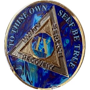 9 Year AA Medallion Sapphire Blue Swirl Tri-Plate Sobriety Chip