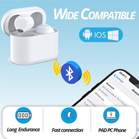 سماعات أذن Loluka غير مرئية تعمل لمدة 20 ساعة، سماعات أذن بلوتوث صغيرة، سماعات أذن لاسلكية حقيقية، ستيريو هاي فاي موسيقى IPX5 مقاومة للماء، خاصية إلغاء الضوضاء مع علبة شحن لاسلكية in Kuwait