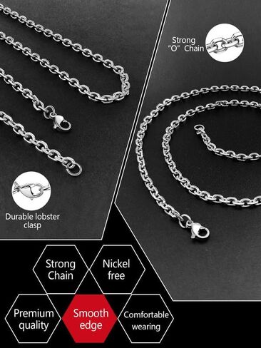 Cable Chain Stainless Steel Necklace for Men Women, 3/5/8/10/13MM Width, 18K Gold/Black Metal/316L Stainless Steel Sturdy Rolo Link Chain Necklace, 18-30inch Length in Saudi Arabia
