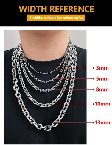 Cable Chain Stainless Steel Necklace for Men Women, 3/5/8/10/13MM Width, 18K Gold/Black Metal/316L Stainless Steel Sturdy Rolo Link Chain Necklace, 18-30inch Length in Saudi Arabia
