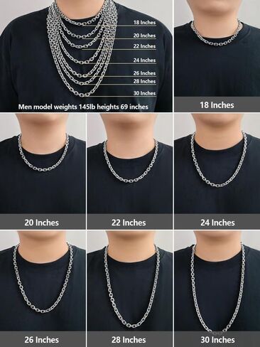 Cable Chain Stainless Steel Necklace for Men Women, 3/5/8/10/13MM Width, 18K Gold/Black Metal/316L Stainless Steel Sturdy Rolo Link Chain Necklace, 18-30inch Length in Saudi Arabia