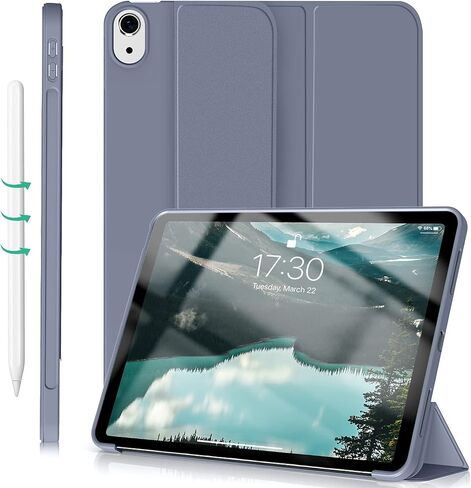Aoub Case for iPad Air 11 Inch Case 2024, iPad Air 5th/4th Generation 2022/2020 10.9 inch, Auto Wake/Sleep, Ultra Slim Lightweight Trifold Stand Smart Silicone Soft TPU Back Shell Cover - Gray in Saudi Arabia