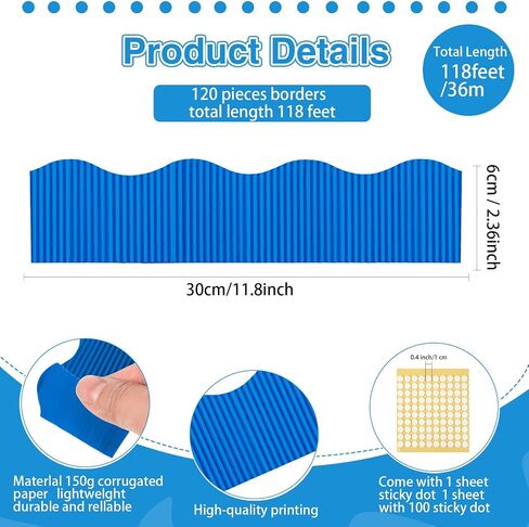 Containlol Corrugated Paper Classroom Borders for Bulletin Board, Back to School Thick Bulletin Board Boarders for First of School Classroom Decor(Blue,118ft) in Saudi Arabia
