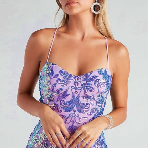 ODIZLI Women's Spaghetti Straps Sparkly Sequins A Line Swing Party Nightclub Dance Mini Dress above Knee Length in Saudi Arabia