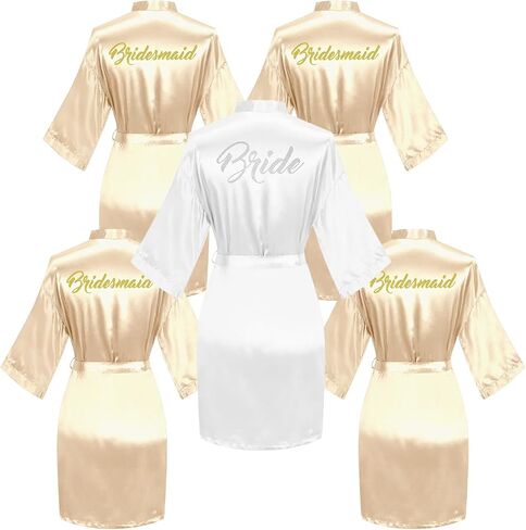 5 Pcs Bride & Bridesmaid Satin Robe, Silky Kimono Bridal Wedding Party Robes Sleepwear in Saudi Arabia