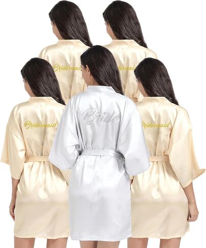 5 Pcs Bride & Bridesmaid Satin Robe, Silky Kimono Bridal Wedding Party Robes Sleepwear in Saudi Arabia