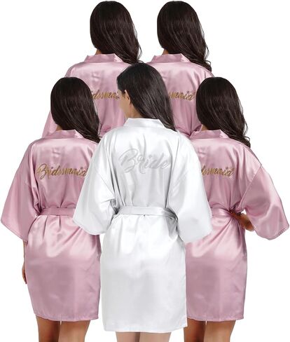 5 Pcs Bride & Bridesmaid Satin Robe, Silky Kimono Bridal Wedding Party Robes Sleepwear in Saudi Arabia