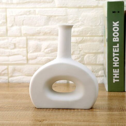 Anding White Vase Ceramics - Modern Vases -Flower vase Gifts for Friends and Family, Wedding, Desktop Center Vase, Perfect Home Decoration Vase (Large) in Kuwait