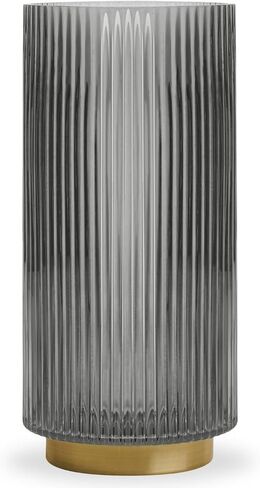Torre & Tagus Adele Emerald Green Glass Vase with Gold Metal Base - Premium Clear Glass Cylinder Vase for Decor & Ribbed Glass Vase for Flowers, Emerald Green and Gold Decor for Table Centerpiece in Saudi Arabia