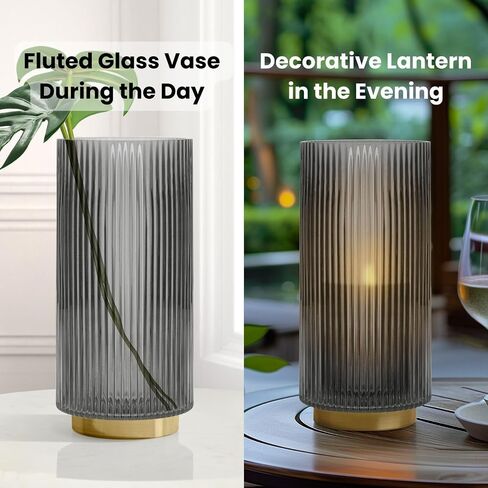 Torre & Tagus Adele Emerald Green Glass Vase with Gold Metal Base - Premium Clear Glass Cylinder Vase for Decor & Ribbed Glass Vase for Flowers, Emerald Green and Gold Decor for Table Centerpiece in Saudi Arabia