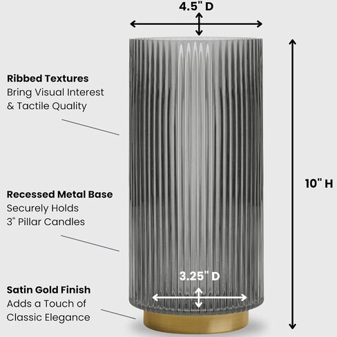 Torre & Tagus Adele Emerald Green Glass Vase with Gold Metal Base - Premium Clear Glass Cylinder Vase for Decor & Ribbed Glass Vase for Flowers, Emerald Green and Gold Decor for Table Centerpiece in Saudi Arabia