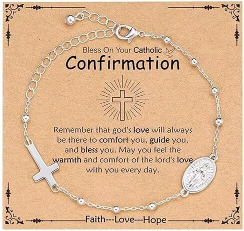 First Communion Confirmation Gifts Bracelet Silver Gold Plated Virgin Mary Cross Charm Link Chain Bracelet Rosary Beads Bracelet for Sister Catholic Jewelry Gifts in Saudi Arabia