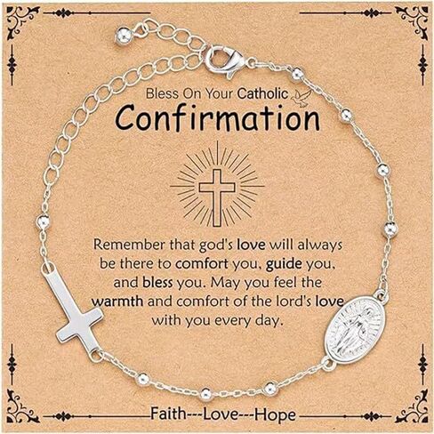 First Communion Confirmation Gifts Bracelet Silver Gold Plated Virgin Mary Cross Charm Link Chain Bracelet Rosary Beads Bracelet for Sister Catholic Jewelry Gifts in Saudi Arabia