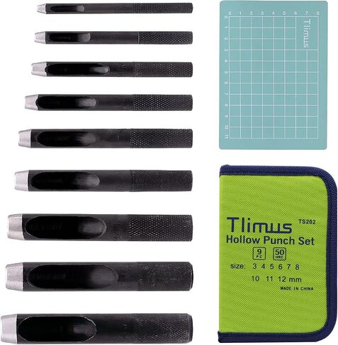 9 Pieces Hollow Punch Set (1/8"-1/2") with a Free Cutting Mat, Leather Hole Punches with Storage Bags is Widely Used in Watch Straps, Belts, Cloth, Leather Gaskets (9) in Saudi Arabia