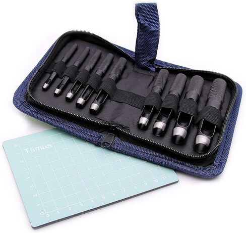 9 Pieces Hollow Punch Set (1/8"-1/2") with a Free Cutting Mat, Leather Hole Punches with Storage Bags is Widely Used in Watch Straps, Belts, Cloth, Leather Gaskets (9) in Saudi Arabia