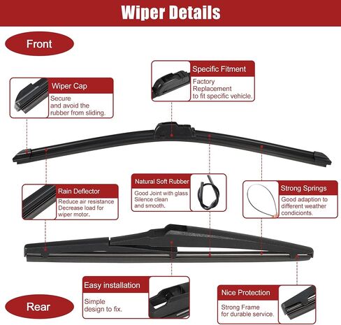 مجموعة شفرات ممسحة الزجاج الأمامي الخلفية ACROPIX مقاس 24 بوصة و20 بوصة و11 بوصة مناسبة لكاديلاك XT4 2018-2022 مع خطاف J/U - عبوة من 3 قطع باللون الأسود in Saudi Arabia