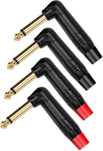 1/4 inch Mono Plug Right Angle 4-Pack, DIY 1/4 inch TS Solder Type Audio Connector, Heavy Duty Quarter Inch Adapter 24K Gold-Plated for Guitar Cables, Instrument Cable (Black*2+Red*2) in Saudi Arabia