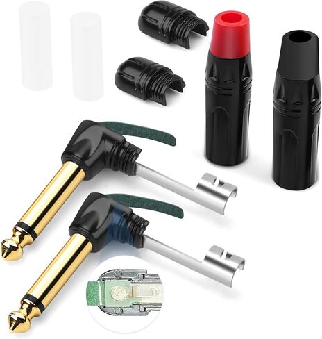 1/4 inch Mono Plug Right Angle 4-Pack, DIY 1/4 inch TS Solder Type Audio Connector, Heavy Duty Quarter Inch Adapter 24K Gold-Plated for Guitar Cables, Instrument Cable (Black*2+Red*2) in Saudi Arabia