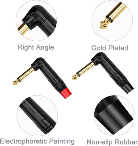 1/4 inch Mono Plug Right Angle 4-Pack, DIY 1/4 inch TS Solder Type Audio Connector, Heavy Duty Quarter Inch Adapter 24K Gold-Plated for Guitar Cables, Instrument Cable (Black*2+Red*2) in Saudi Arabia