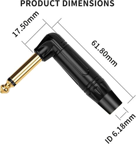 1/4 inch Mono Plug Right Angle 4-Pack, DIY 1/4 inch TS Solder Type Audio Connector, Heavy Duty Quarter Inch Adapter 24K Gold-Plated for Guitar Cables, Instrument Cable (Black*2+Red*2) in Saudi Arabia