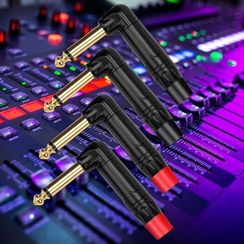 1/4 inch Mono Plug Right Angle 4-Pack, DIY 1/4 inch TS Solder Type Audio Connector, Heavy Duty Quarter Inch Adapter 24K Gold-Plated for Guitar Cables, Instrument Cable (Black*2+Red*2) in Saudi Arabia
