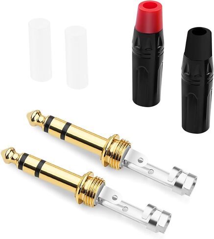 1/4 inch Mono Plug Right Angle 4-Pack, DIY 1/4 inch TS Solder Type Audio Connector, Heavy Duty Quarter Inch Adapter 24K Gold-Plated for Guitar Cables, Instrument Cable (Black*2+Red*2) in Kuwait