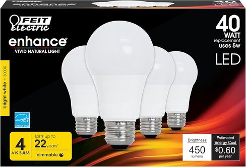 لمبة إضاءة LED A19 كهربائية من Feit، ما يعادل 75 وات، قابلة للتعتيم، 1100 لومن، قاعدة قياسية E26، ضوء نهاري 5000 كلفن، 90 CRI، لمبة إضاءة قياسية، تقييم رطب، عمر 22 عامًا، OM75DM/950CA/2/6، 12 حزمة in Saudi Arabia