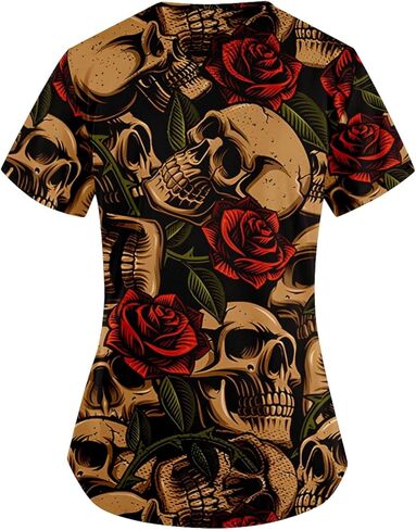 قمصان للجنسين برقبة على شكل حرف V وطبعة جمجمة فضفاضة وأكمام قصيرة وقمصان للرضاعة مع جيوب in Kuwait