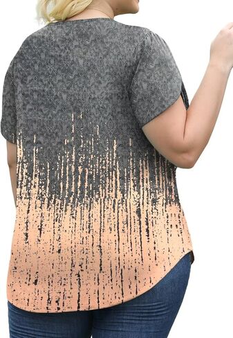 DOLNINE Womens Plus Size Tops Basic Casual T-Shirts Ring Hole V Neck Petal Short Sleeve Tee Tunics in Kuwait